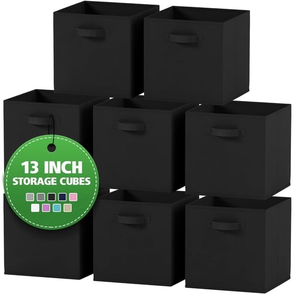 Fabric Storage Cubes For Cube Organizer - 8 Pack Heavy Duty Bins 13 Inch Bin  Use As A Clothes Box In Closet Baskets Shelves Or Cubbies (black)