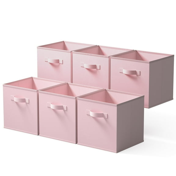 Fabric Storage Cubes,Toy Bin,Colored Storage Cube Organizer Bins,Collapsible Storage Baskets for Clothes,Books,Toys,6-Pack,Large,Pink