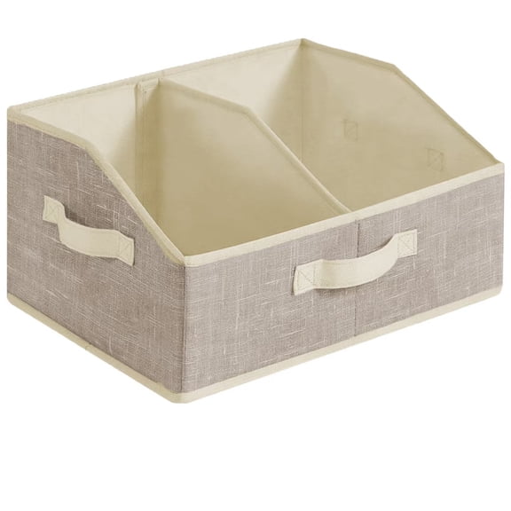 Fabric Storage Organizer with Divider, 2-Compartment Collapsible Closet Storage Bin, Open-Top Linen Organizer Basket with Handles for Clothes, Toys, and Shelves