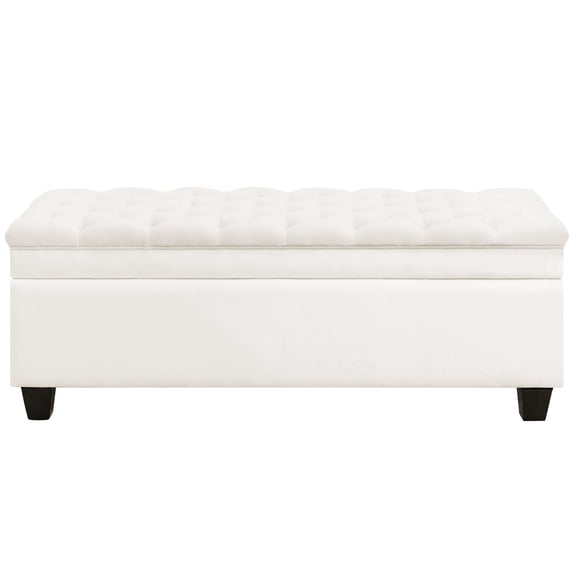 Fabric Storage Ottoman Bench, Upholstered Rectangle End of Bed Storage Ottoman Tufted Living Room Bedroom Bench with Safety Hinge, Solid Wood Legs, Loads 500 lb(Beige)