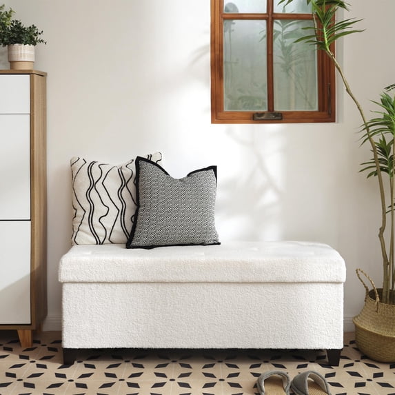 Fabric Storage Ottoman, Bench for Entryway and Bedroom, 43.3"x16.7"x15.7", White