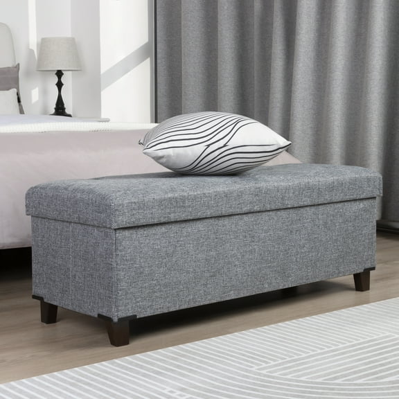 Fabric Storage Ottoman, Bench for Entryway and Bedroom, 43.31"x16.73"x15.75", Gray