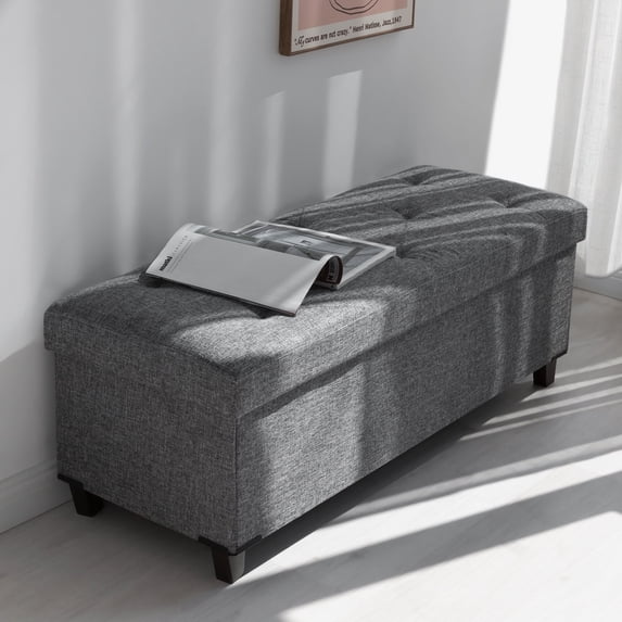 Fabric Storage Ottoman, Bench for Entryway and Bedroom, Gray