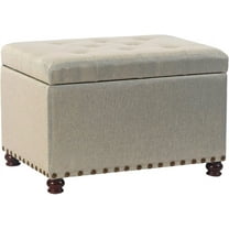 Fabric Storage Ottoman Lift Top Rectangular Foot Rest Stool with Nailheads for Bedroom Living Room (Beige, Bronze Rivets)