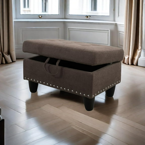 Fabric Storage Ottoman,Oversized Tufted Ottoman  with Storage,Square Storage Ottoman with Lid Lifting Function for Living Room/Bedroom/Apartment(Brown)