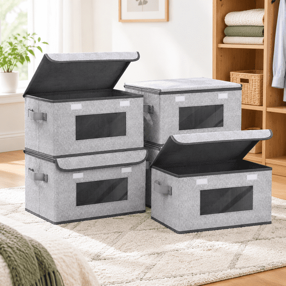 Collapsible Material Fabric Storboxes Collapsible Bwith Lids 4 Pack - Walmart.com