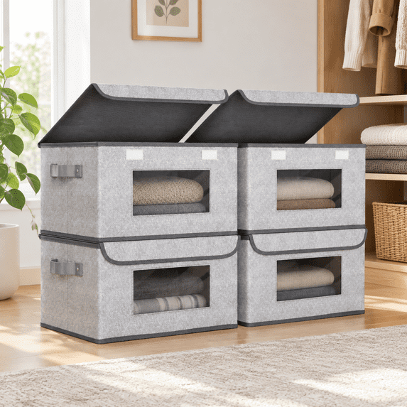 Text Tile Material Fabric Storboxes Collapsible Bwith Lids 4 Pack - Walmart.com