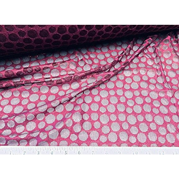 Fabric Stretch Metallic sheen Lace Burgundy Polka Dots LC812