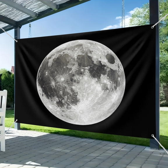 Fabric Super Moon Backdrop Moon Seen from Space Lunar Brilliance Background Full Moon Against Dark Background Galaxy Astronaut Party Decorations Baby Shower Kids Photo Studio Props