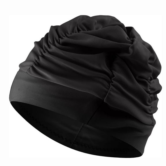 Fabric Swimming Caps for Women - Swim Cap - Pleated Elastic Comfort Bathing Cap - Swim HatsBlack