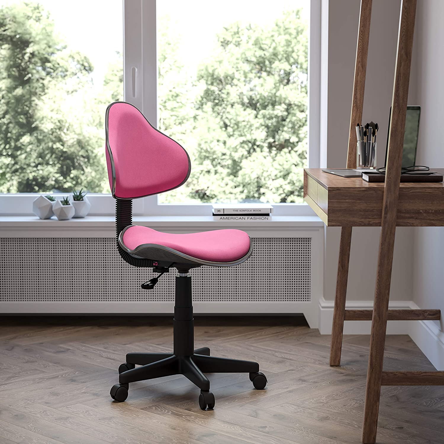 Swivel Pink Polyester Low-Back Task Chair