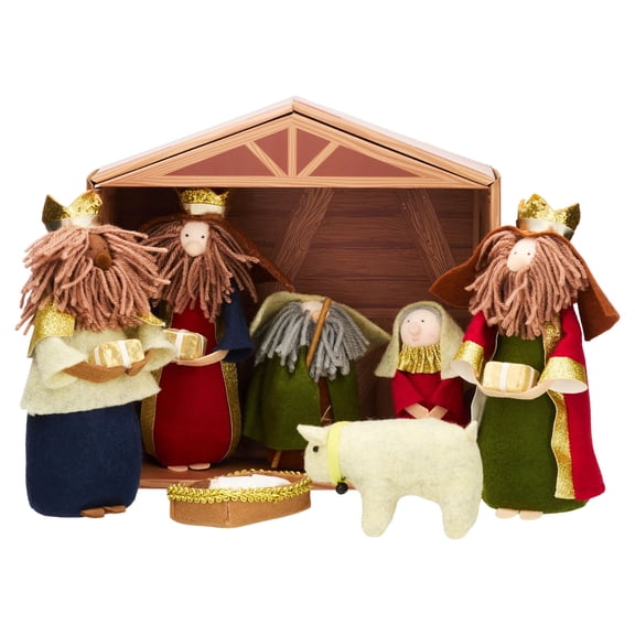 Fabric Tabletop Indoor Nativity Scene Christmas Decoration, 10" x 11", 8 Pieces, by Holiday Time