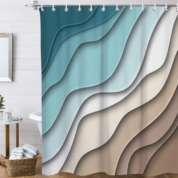 Fabric Teal Blue Shower Curtains Modern Geometric Bath Curtain Brown Abstract Waterproof Bathroom Curtain Decorative Bathtub Accessories 72x84inch