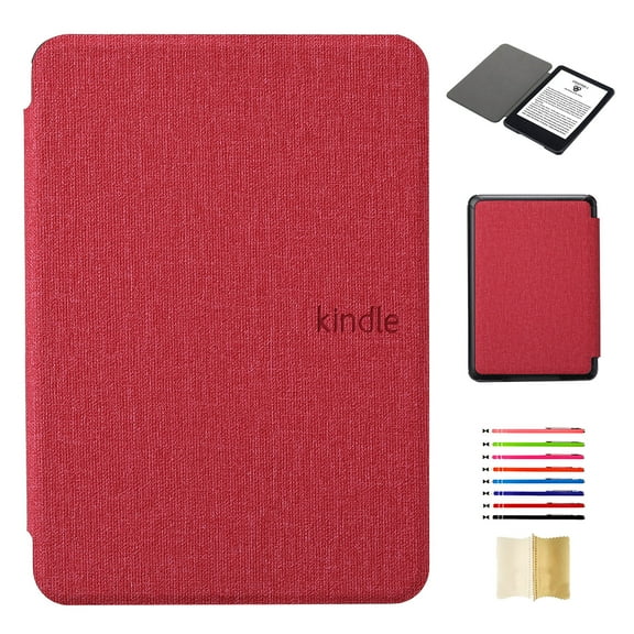 Fabric Texture Case for Amazon Kindle 11th Generation (2022 Release), for Amazon Kindle 6 Inch 2024, with Magnetic Auto Sleep Wake Feature - Red