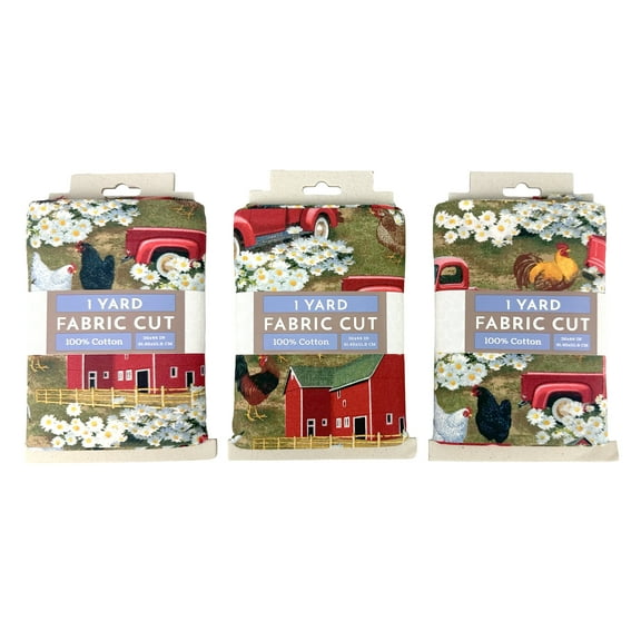 Fabric Traditions 44" x (3)1 yd cuts 100% Cotton Barn Craft Fabric, Red and Green