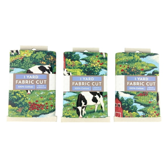 Fabric Traditions 44" x (3)1 yd cuts 100% Cotton Cow Craft Fabric, Blue and Green