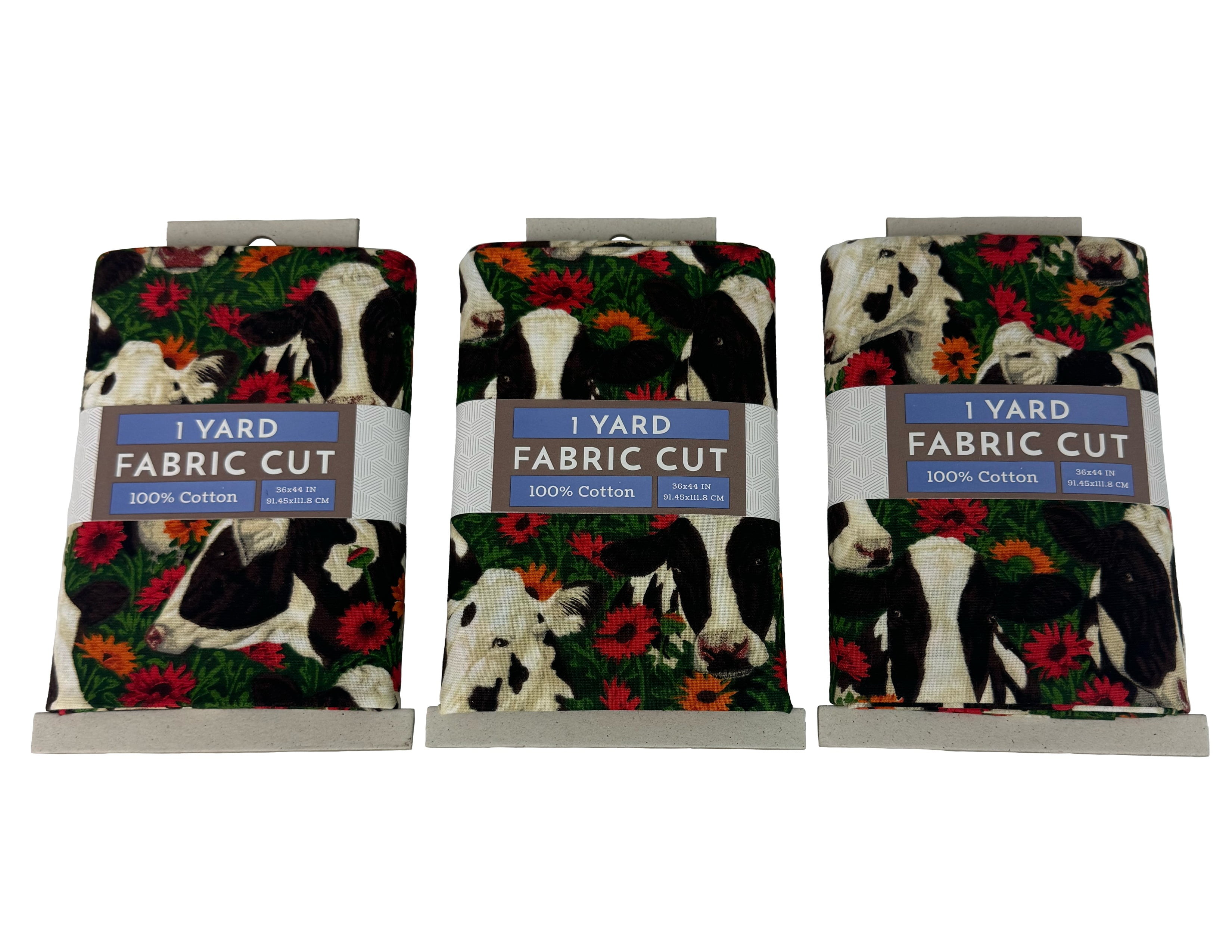 Fabric Traditions 44" x (3)1 yd cuts 100% Cotton Cow Daisy Craft Fabric, Green and Brown