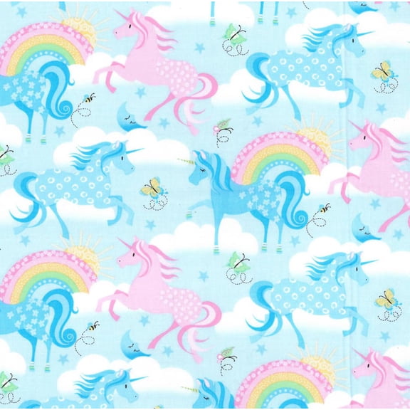 Fabric Traditions Novelty Unicorns Rainbows Purple Green 100% Cotton Price per Yard