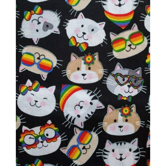 Fabric Traditions Novelty Rainbow Cats Kitty Black 100% Cotton Price per Yard