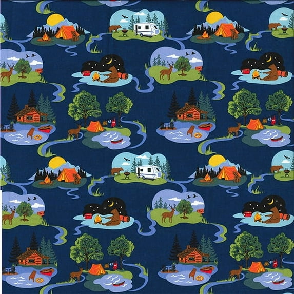 Fabric Tradtions 44" 100% Cotton Novelty Cabins Sewing & Craft Fabric By the Yard, Multi-color