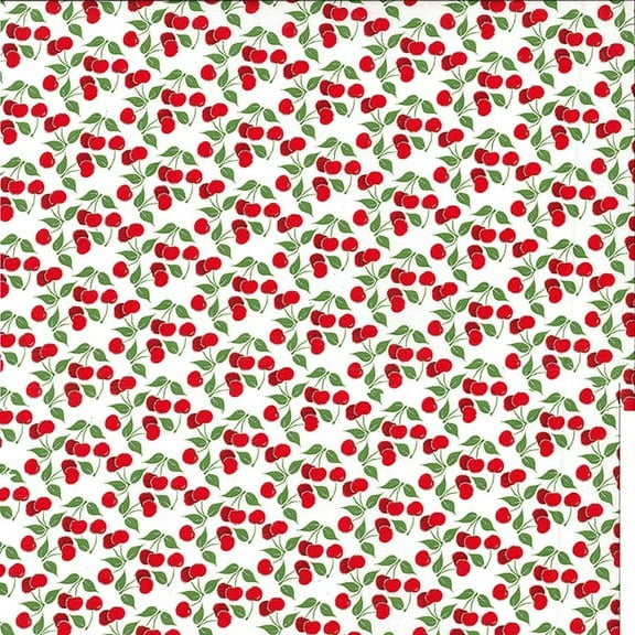 Fabric Tradtions 44" 100% Cotton Novelty Cherries Sewing & Craft Fabric By the Yard, White, Red and Green