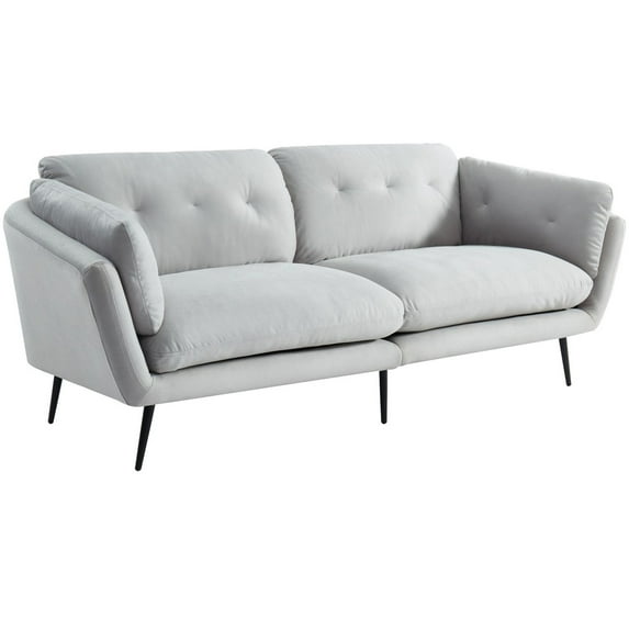 Fabric Tufted Back Sofa with Sloped Arms, Light Gray