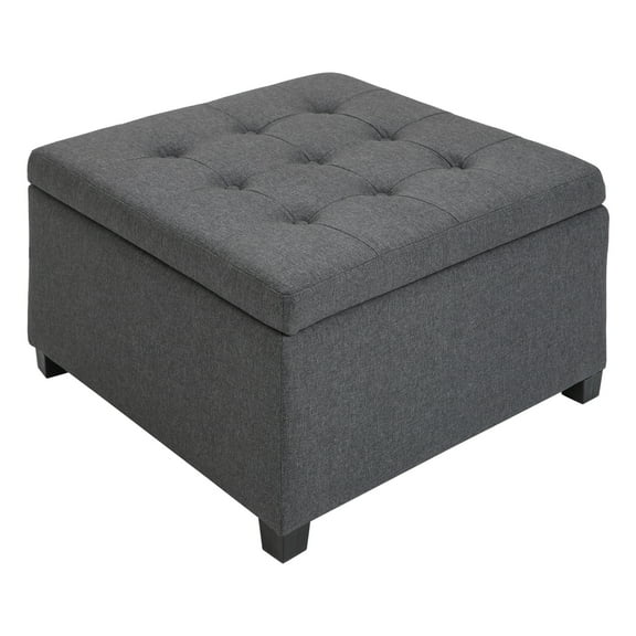 Fabric Tufted Storage Ottoman with Flip Top Seat Lid, Metal Hinge and Stable Eucalyptus Wood Frame for Living Room, Entryway, or Bedroom, Grey