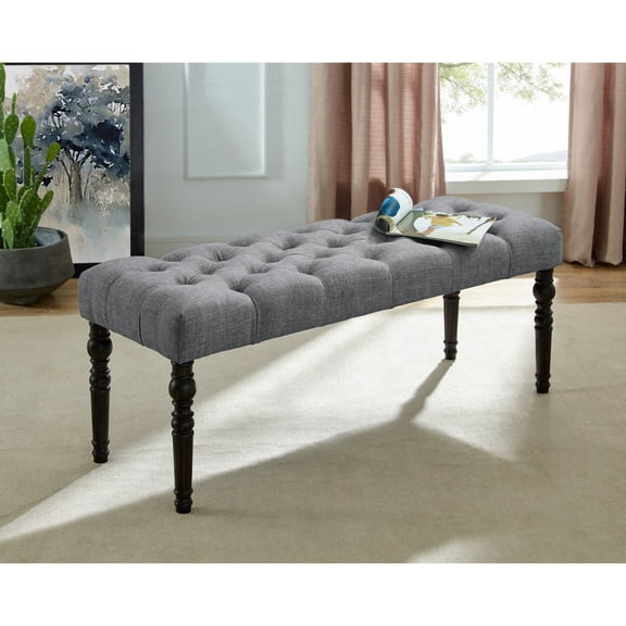 Fabric Tufted Turned Leg Dining Bench, Gray Stylish Dining Seating for Home Kitchens & Restaurants