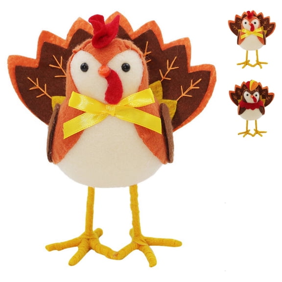 Fabric Turkey Bird Desktop Figurine Soft Tabletop Fall Home Mantel Seasonal Centerpiece Decor