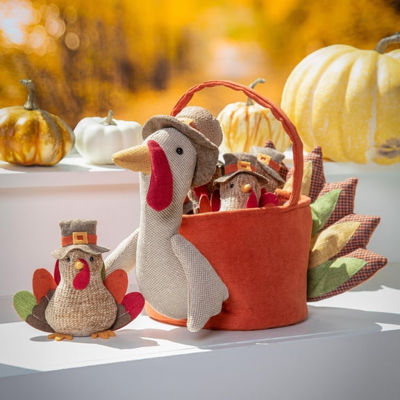 Fabric Turkey Bucket with Fabric Turkey Set