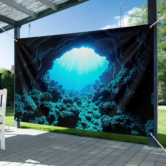 Fabric Underwater Backdrop Deep Blue Ocean Underwater Cave with Sunlight Rays Background Seabed Cave Diving Backdrop Ocean Theme Party Decorations Photo Props