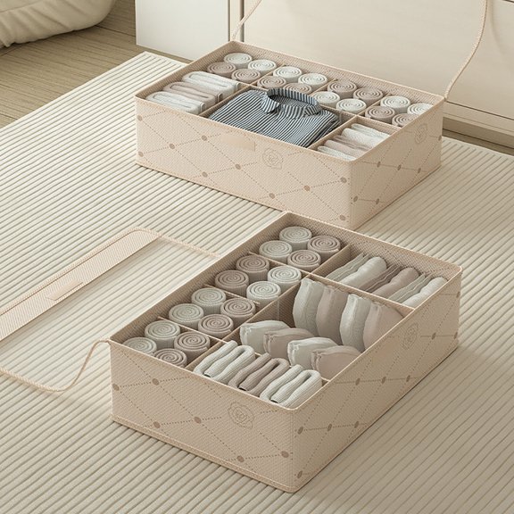 Fabric Underwear Storage Box, Large Capacity Organizer, Breathable Sock and Scarf Sorting Box for Wardrobe, 45x35x12cm