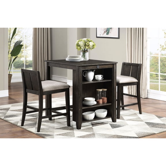 Fabric Upholstered 3-piece Counter Height Dining Set / Transitional Design for Family Meals