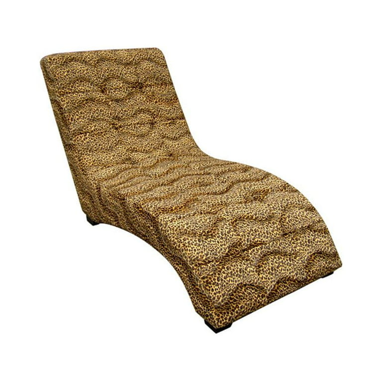 Fabric Upholstered Animal Print Chaise with Curved Backrest, Brown