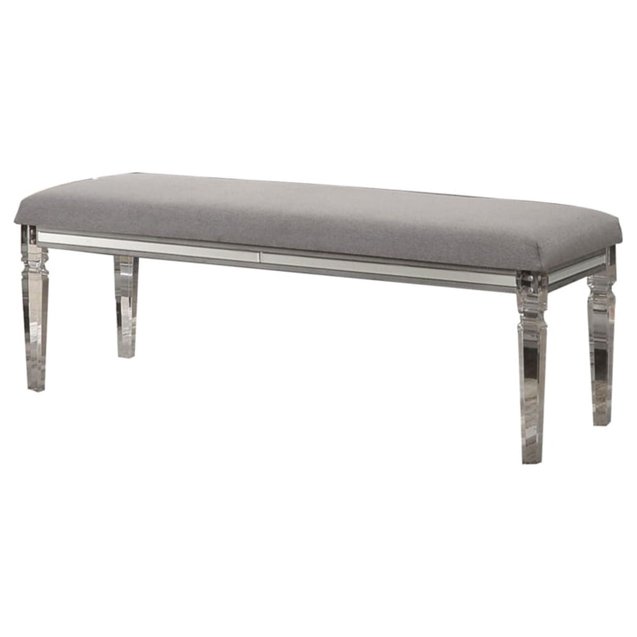 Fabric Upholstered Bench with Acrylic Legs and Silver Accents, Gray ...