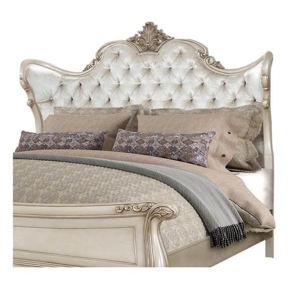 Benjara Fabric Upholstered Button Tufted Eastern King Wingback Headboard- White