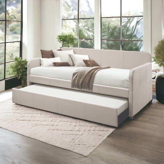 Fabric Upholstered - Caster Wheels on Trundle - Indoor Living Space - 330lbs Weight Capacity