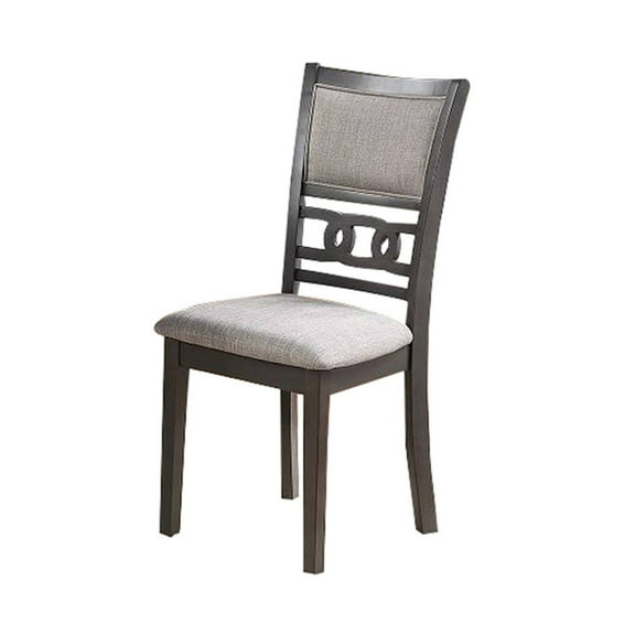Fabric Upholstered Dining Chair with Panel Back Knot Cut Outs Set of 2 Gray - Saltoro Sherpi