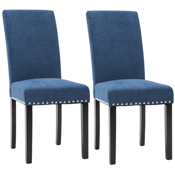 Fabric Upholstered Dining Chair with Silver Nailhead Trim in Blue, Set of 2