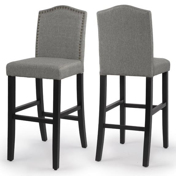 Fabric Upholstered Gray Counter Height Dining Chair with Nailhead Trim,Set of 2