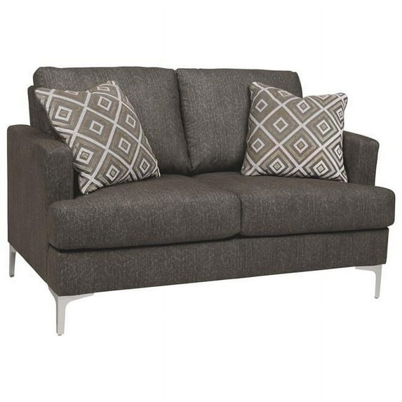Fabric Upholstered Loveseat with Metal Bracket Legs & Track Armrests, Gray
