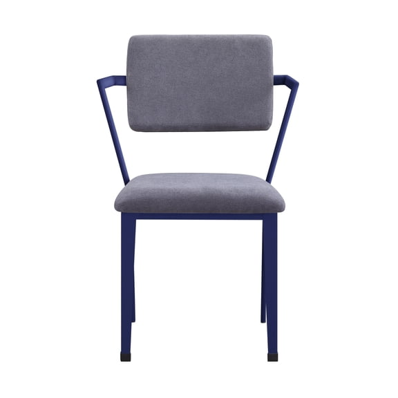 Benjara Fabric Upholstered Metal Base Chair with Flared Armrest, Blue and Gray