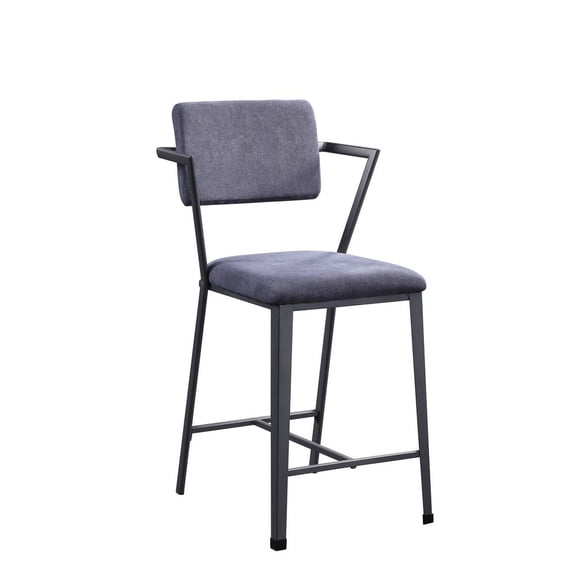 Fabric Upholstered Metal Counter Height Chair Set of 2Gray and Black - Saltoro Sherpi