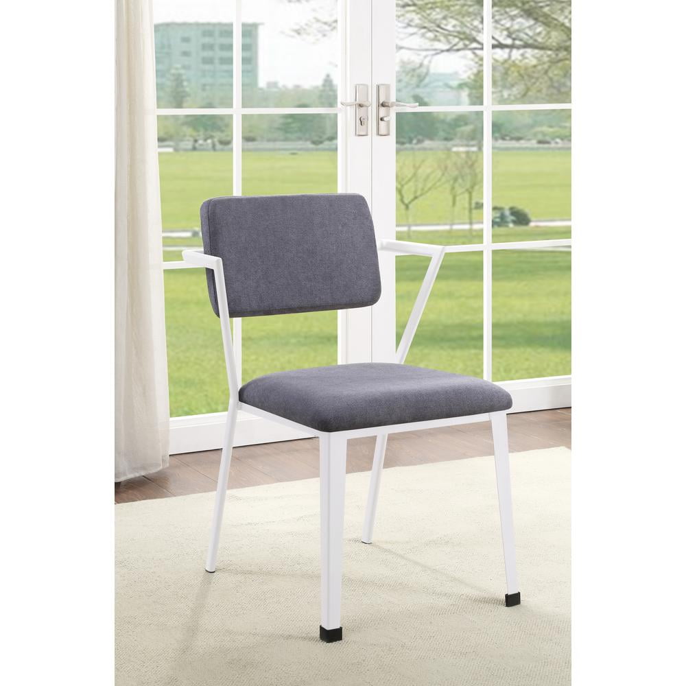 Gray Fabric and White Metal Upholstered Side Chair