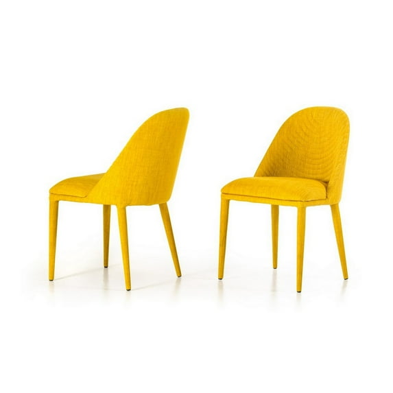 Fabric Upholstered Metal Dining Chair with Bucket Seat, Set of 2, Yellow
