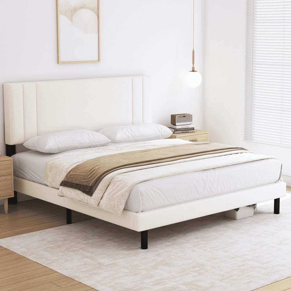 Fabric Upholstered Platform Bed Frame, No Box Spring, NoiseFree, Easy