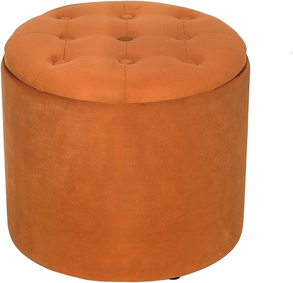 Fabric Upholstered Round Storage Ottoman, Velvet Button Tufted
