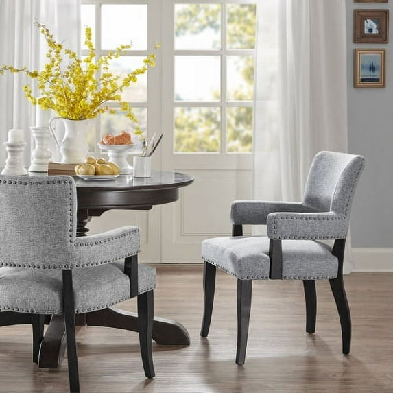 Fabric Upholstered Side Chairs,INCLAKE Solid Wood Kitchen Dining Room Chairs with Nailheads Solid Wood Legs-Gray