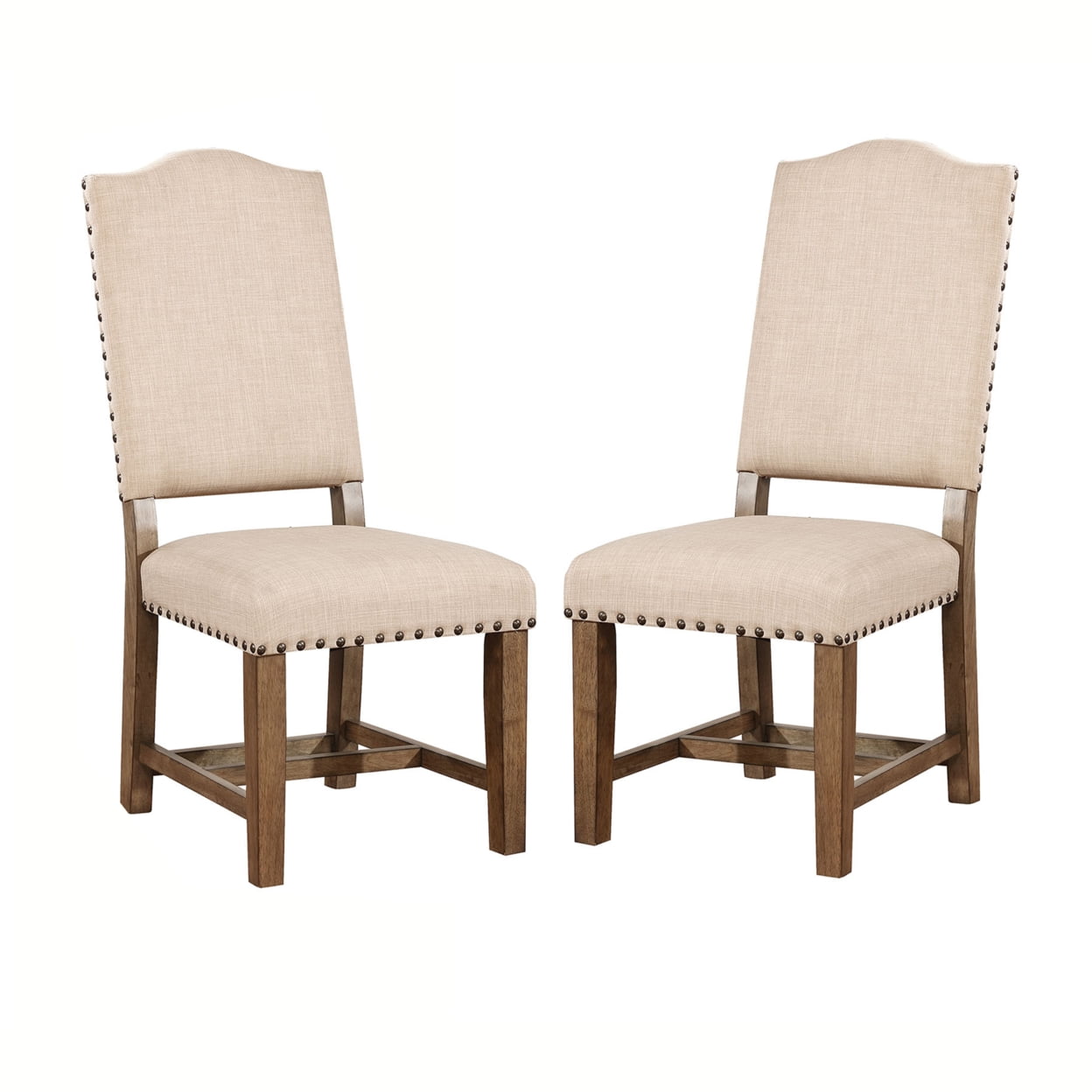 Beige Linen Upholstered Side Chair with Wood Frame, Set of 2
