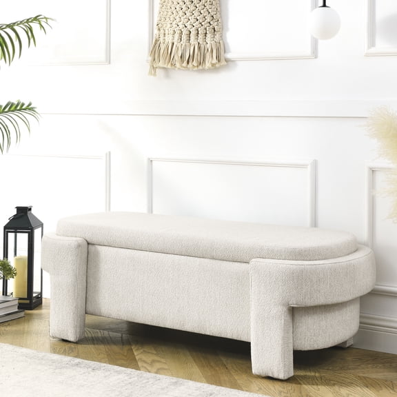 Fabric Upholstered Storage Bench | Used as Coffee Table Foot - rest in Living Room | Crafted with Linen and Foam | Space - Saving Addition